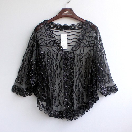 Sheer BOLERO SHRUG Handcraft cape mantle Top amice exquisite Women 8-18 14 16 - Picture 15 of 15