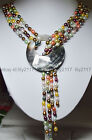 2 Strands Multicolor 6-7mm Natural Pearl Necklace Shell Pendant Clasp Long 50"