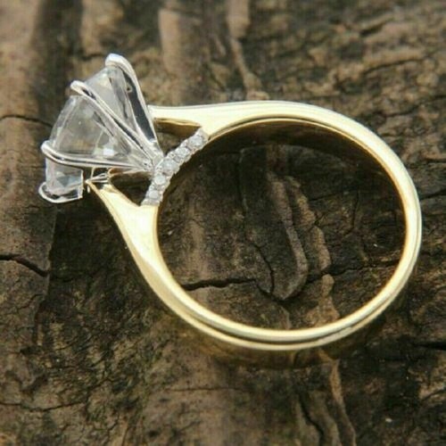 3Ct Round Cut VVS1 Lab-Created Diamond Solitaire Ring 14k Yellow Gold Finish 925 - Picture 4 of 6