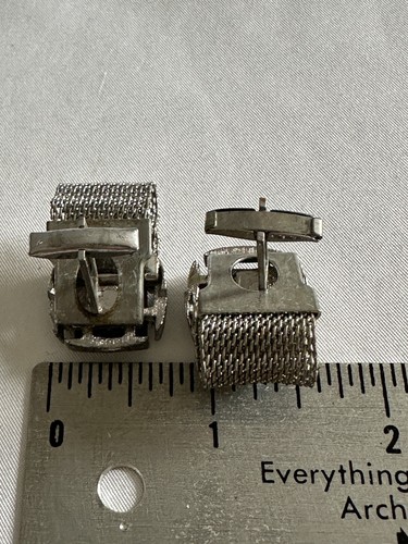 vintage black onyx mesh wrap around cufflinks Silver Tone A1 - Picture 8 of 8