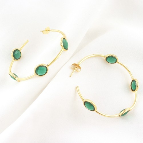 Excellent Emerald Quartz Yellow Gold Plated Handmade Hoop Earring Git For Women - Picture 1 of 3