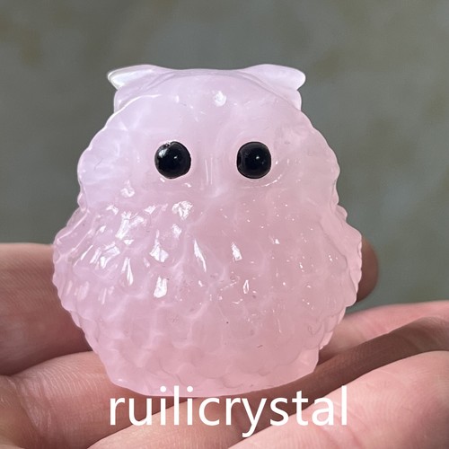 2"Natural  Rose Quartz  Quartz Skull Hand Carved Owl Crystal Healing 1pc - Foto 1 di 12