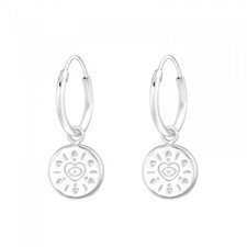 925 Sterling Silver Evil Eye Disc Sleepers Earrings Heart Endless Hoops Huggies