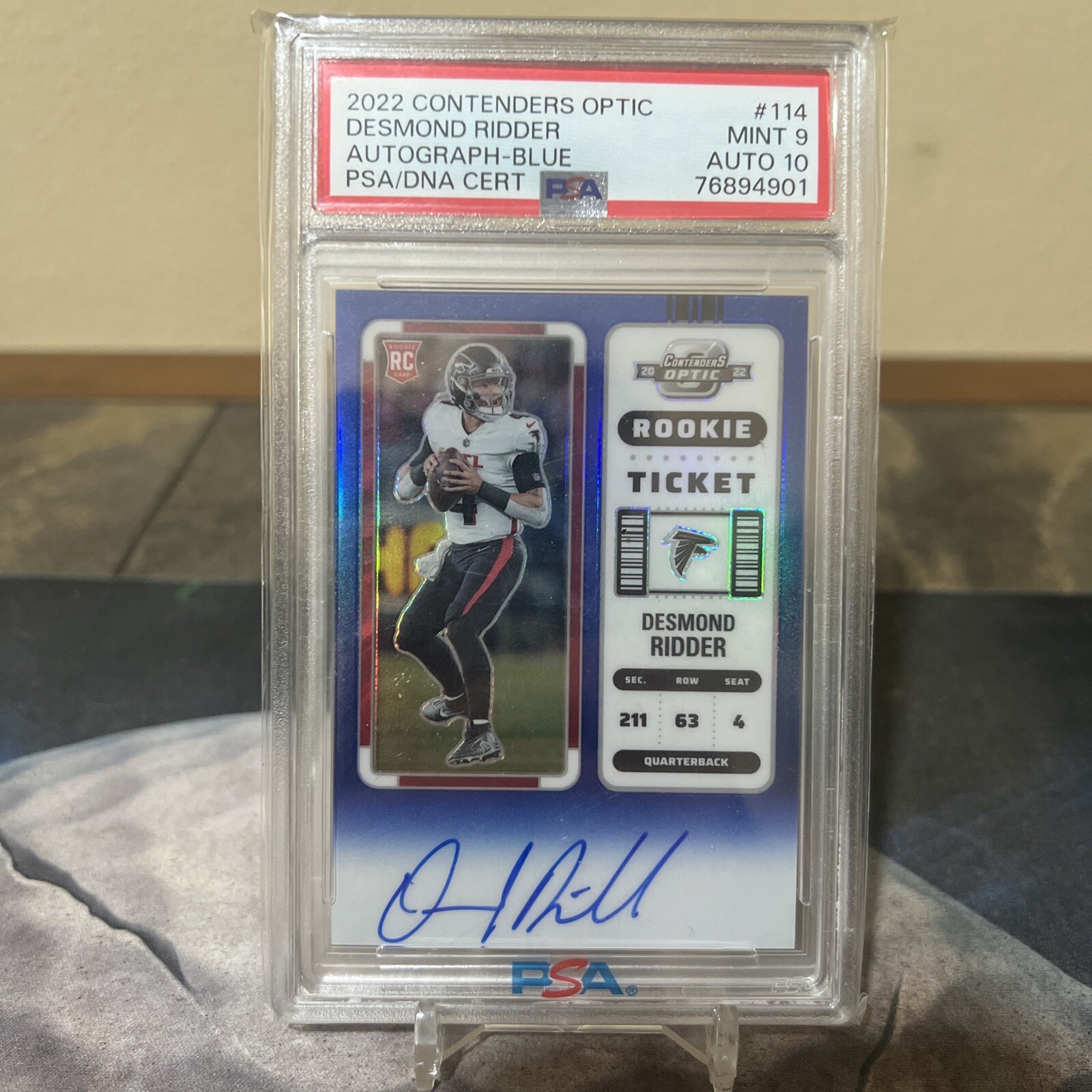 2022 Contenders Optic Rookie Ticket Auto Blue /75 #114 Desmond Ridder PSA 9/10