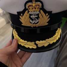 British Royal Navy Admiral Flag Rank Officers Peaked Cap / Hat Queens Crown