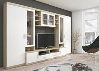 Top Wohnwand Paris Anbauwand Wohnkombi Wohnzimmer Mdf Weiss + Sonoma Eiche Matt