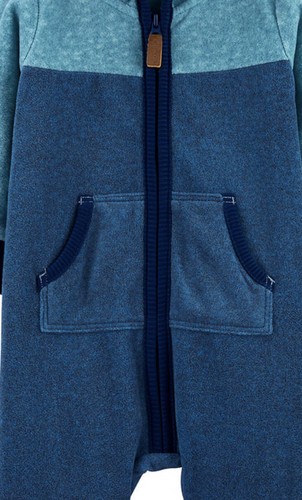 Carter's® Baby Boys L/S Zip-Up Hooded Fleece Jumpsuit Blue 12 Months NWT - Picture 2 of 6