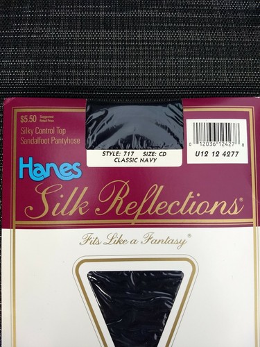 HANES SILK REFLECTIONS CONTROL TOP PANTYHOSE BLUE NAVY 717 Sz CD SANDALFOOT  - Picture 3 of 6