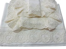 Paar Bettwäsche aus reiner Baumwolle extra mit bestickter Spitze und Kissenbezügen 3 Volants Creme