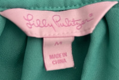 Lilly Pulitzer Top Women’s Medium Green Ellie Ruffle Blouse Party Polyester - Picture 3 of 4