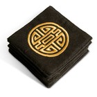 US Seller - Set of 6 Black Coasters Embroidered Gold Chinese Longevity Emblem