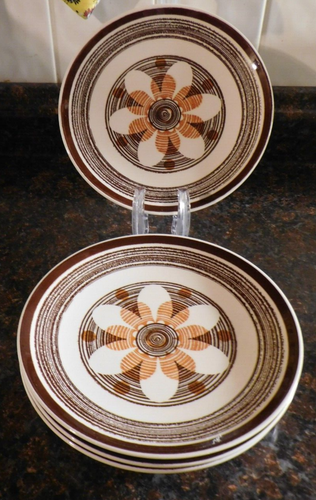 S/4 American Contemporary Ironstone Fantasia 7.25" Plates Brown Flower - Picture 1 of 2