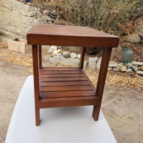 HTF 1990's Broyhill Brass Solid Oiled Finish Teak Wood Side Table Plant Stand -A - Picture 12 of 16