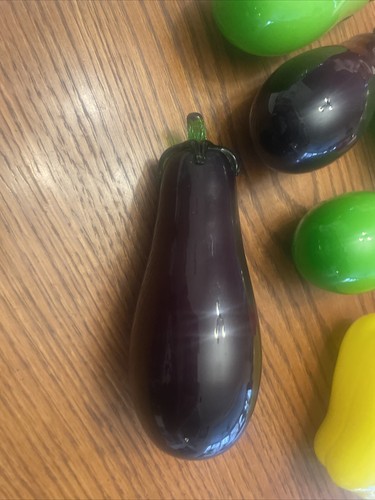 7 Veg Lot Murano Style Blown Glass Fruits Vegetables Peppers Eggplant - Picture 4 of 6