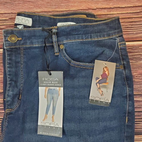 Sofia Jeans kurviger dünner Damen-Hochhaus Rosa knöchelzerstörter Saum Knopf 16 W - Bild 15 von 16