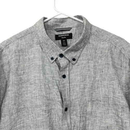 Nordstrom Shirt Mens 2XL Gray Trim Fit 100% Linen Short Sleeve Button Down - Picture 4 of 8