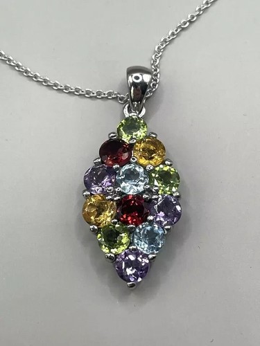 Ciondolo Argento Sterling 18" Collana Ametista Citrino Peridoto Topazio Granato #285 - Foto 2 di 7