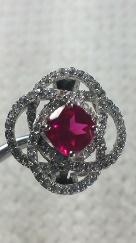 sz 7.25 DESIGNER JWBR RUBY CLEAR CZ STERLING SILVER RING 7g - Picture 5 of 9