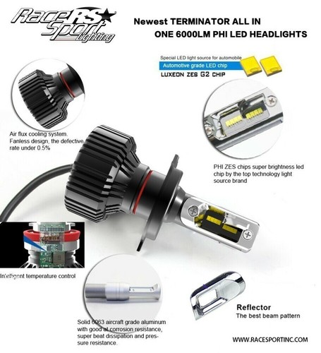 Race Sport Lighting H9TLED H9 Fan-less LED Conversion Headlight Kit Terminator - Picture 2 of 4