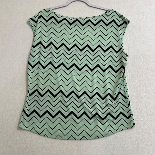 The Limited Womens Blouse L Sleeveless Mint Navy Chevron Classic Business - Picture 3 of 8