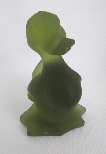 Fostoria olive green mist satin glass duck mid-century vintage artist signed VW - Picture 3 of 4