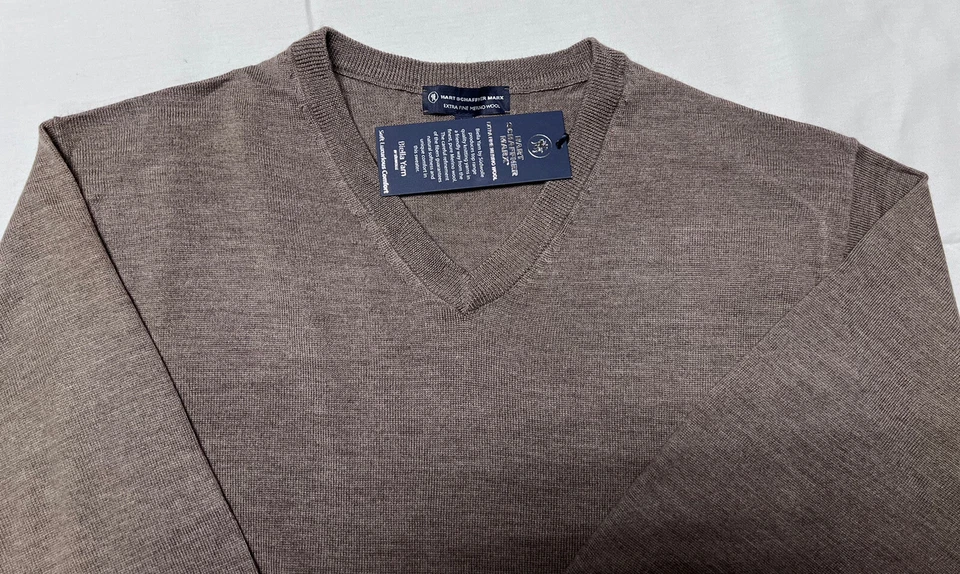 Suéter Hart Schaffner Marx Hombres XL 100% Lana Merino Hilo Biella Suave Taupe Nuevo Foto 4 de 4
