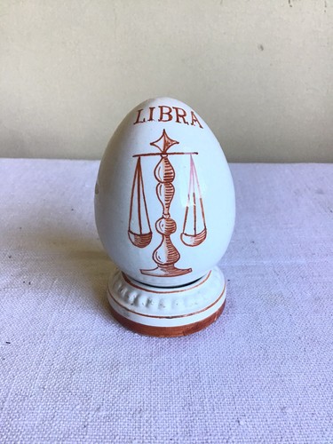 Vintage Erma Italian Hand Painted Libra Zodiac Sign Ceramic Decorative Egg 3"H