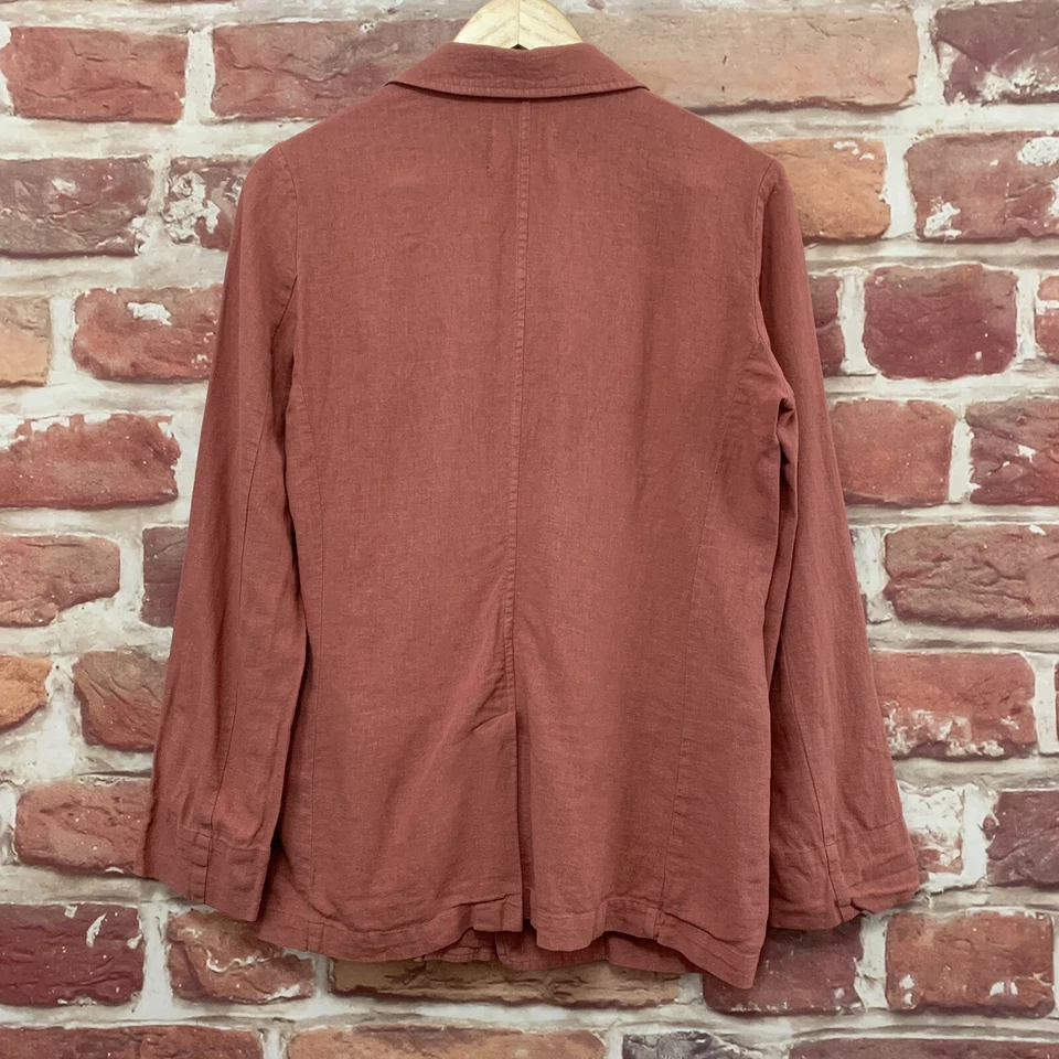 Blazer Caslon Mujer Pequeño Rosa Ladrillo Mezcla Lino Frente Abierto Chaqueta Ligera Foto 4 de 4