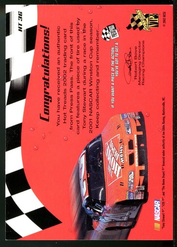 2002 Press Pass VIP Race Used Tire #HT36 Tony Stewart /900 - Picture 2 of 2