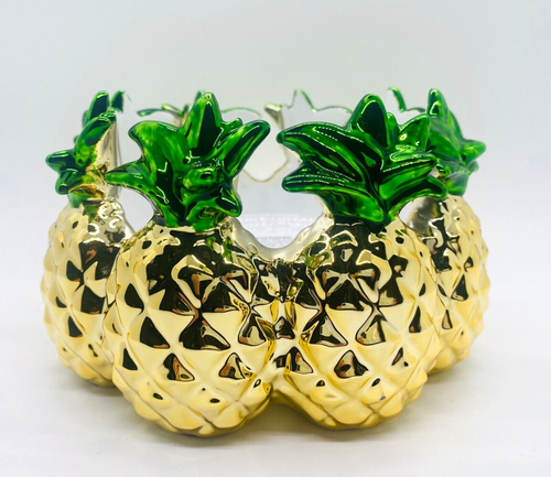 Bath & Body Works Pineapple Ring 3 Wick Ceramic Candle Holder Green & Gold - Picture 2 of 6