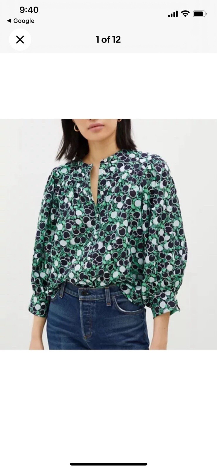 Maeve Anthropologie 3/4 Sleeve, Button-up Shirt, XS, 100% Cotton, Blue/Green