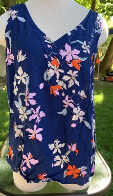 Soaked In Luxury Aster Sleeveless Top DARK BLUE FLORAL Blouse LARGE Viscose NEW