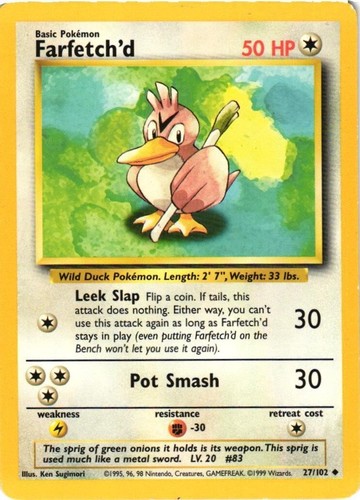 Farfetch'd 27/102 Base Set Uncommon 1999 Pokémon Game Card WOTC - Picture 1 of 4