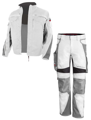 SET Arbeitshose Arbeitsjacke Grizzlyskin  Hose Jacke Weiß- Grau