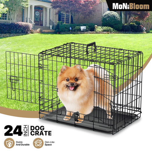Dog Crate Kennel Folding Metal Pet Crate Cage Double door w/Slide-out Tray Black - Bild 1 von 36