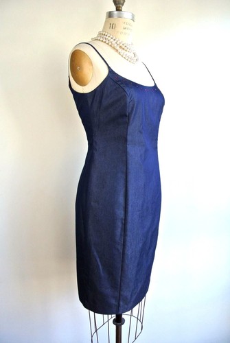 ALLEN SCHWARTZ Blue Jean Sleeveless Fitted Sheath Dress Plain Solid 10 P *1008 - Picture 6 of 7