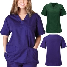 Medical Uniform Nursing Scrub Short Sleeve Pocket T-Shirt Tops Cotton Women Men