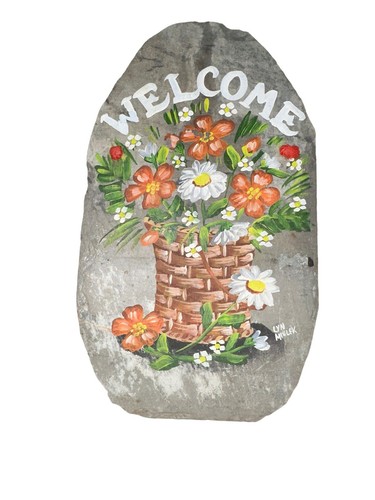 Large Slate Handpainted Welcome Sign Floral Basket Signed - Picture 12 of 14