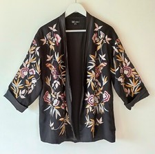 Zara Kimono L Xl 12 14 16 Embroidered Jacket Floral Black Blazer Jacket