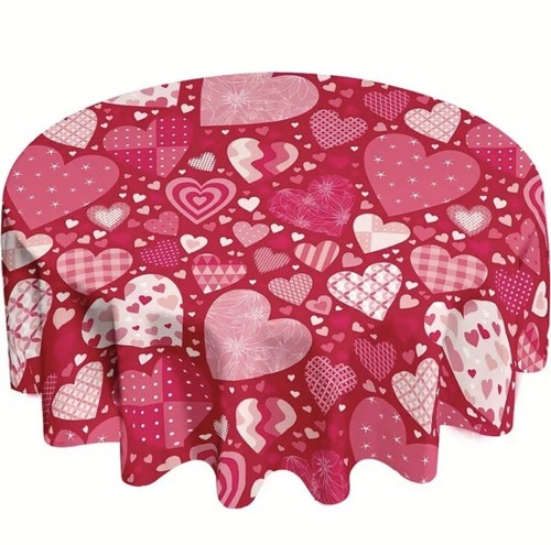 Mother’s Day Fabric Round Tablecloth 60” Multicolor Multi Heart pink White NWT - Bild 1 von 6