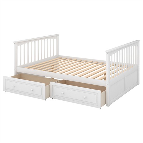 Full over Full Wood Bunk Bed w/2 Storage Drawer,Convertible 2 Bedroom Beds-White - Picture 10 of 14