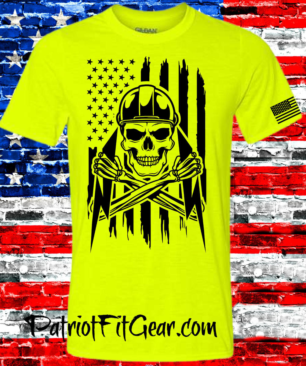 t-shirt,Lineman, Linemen life, Skull, Electrician, Flag,Line Life