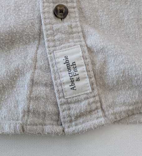 Abercrombie & Fitch Adult Medium Flannel Button Down Muscle Shirt Mens Beige Y2K - Picture 6 of 10