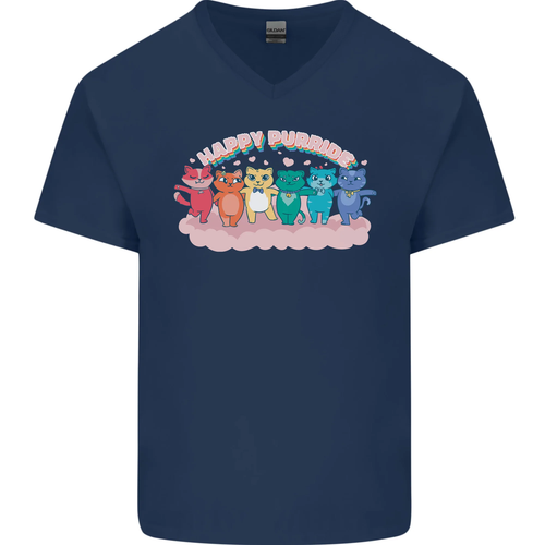 LGBT Happy Purride Funny Gay Cats Mens V-Neck Cotton T-Shirt - Bild 42 von 43