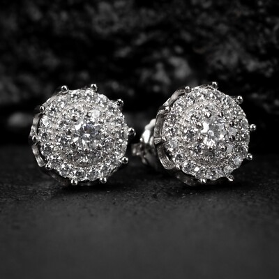 Mens Round Spiked Cut White Gold Plated Circle Cluster Stud  display picture 1