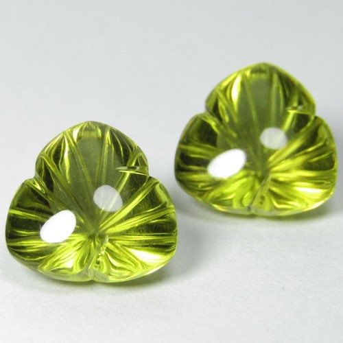 11.77Cts Stunning Natural Lemon Quartz Trillion Carving Pair Loose Gems - Picture 4 of 4