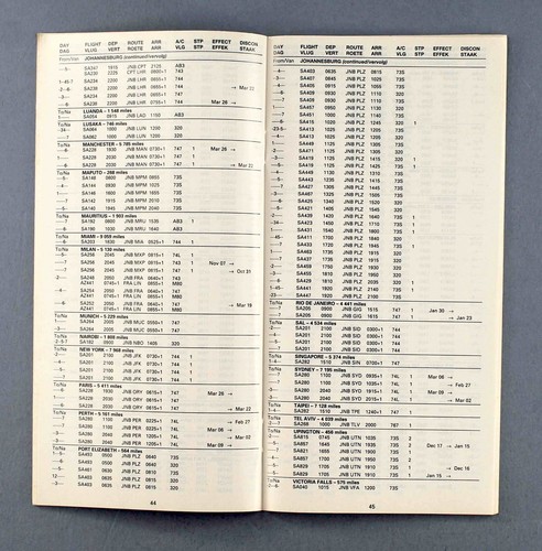 SOUTH AFRICAN AIRWAYS AIRLINE TIMETABLE WINTER 1993/94 SAA SAL - Picture 3 of 3