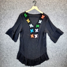 Shein Swim Cover Women's S Black Crochet Granny Square Grannycore Boho Beach