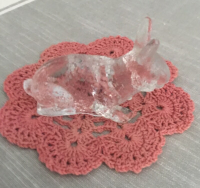 Easter Bunny Rabbit Clear Pressed Glass 4  Paperweight