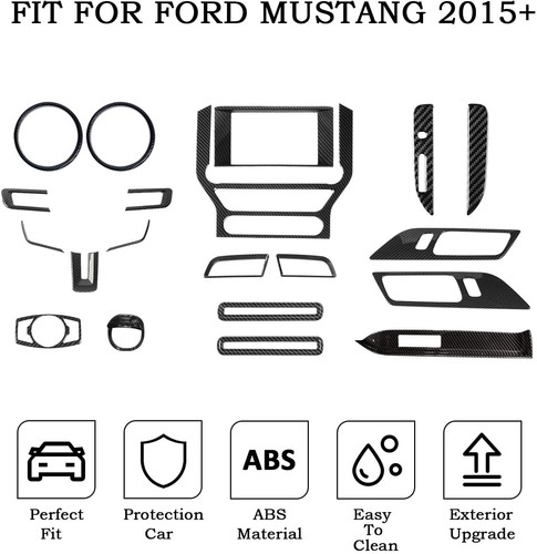 32X Front Dash Decor Strip Cover Trim Kit for Ford Mustang 2015-20 Carbon Fiber - Picture 15 of 20